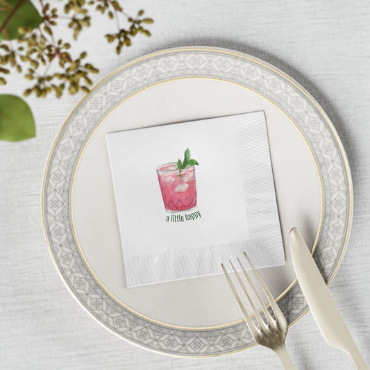 "A Little Happy" White Cocktail Napkins