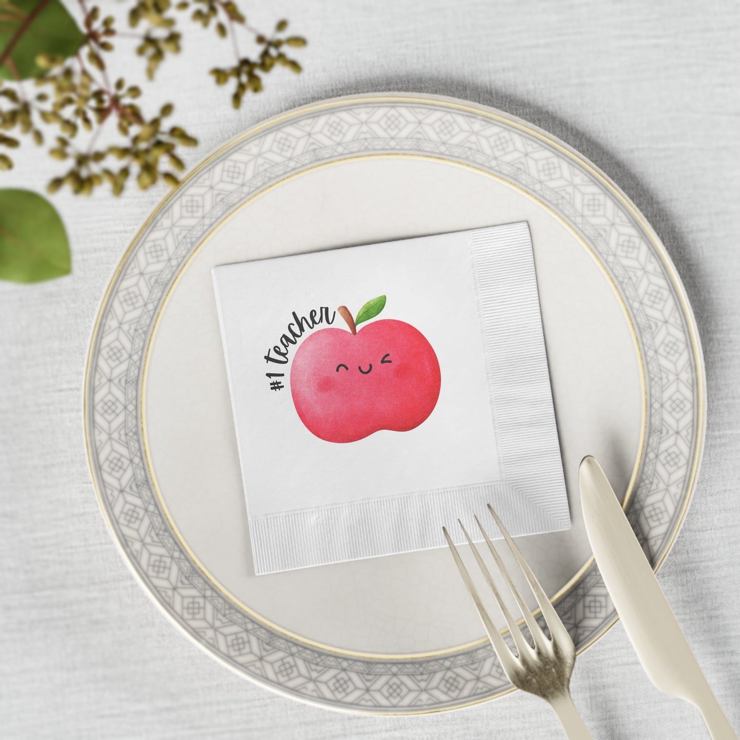 "#1 Teacher!" White Cocktail Napkins