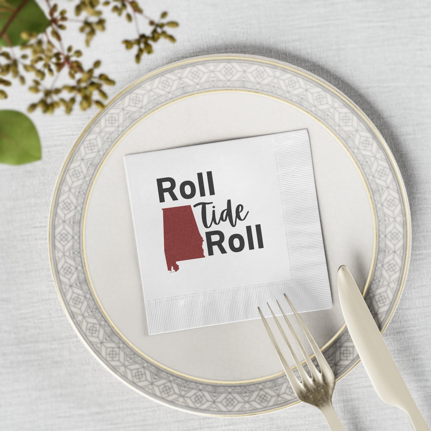 "Roll Tide Roll" White Cocktail Napkins