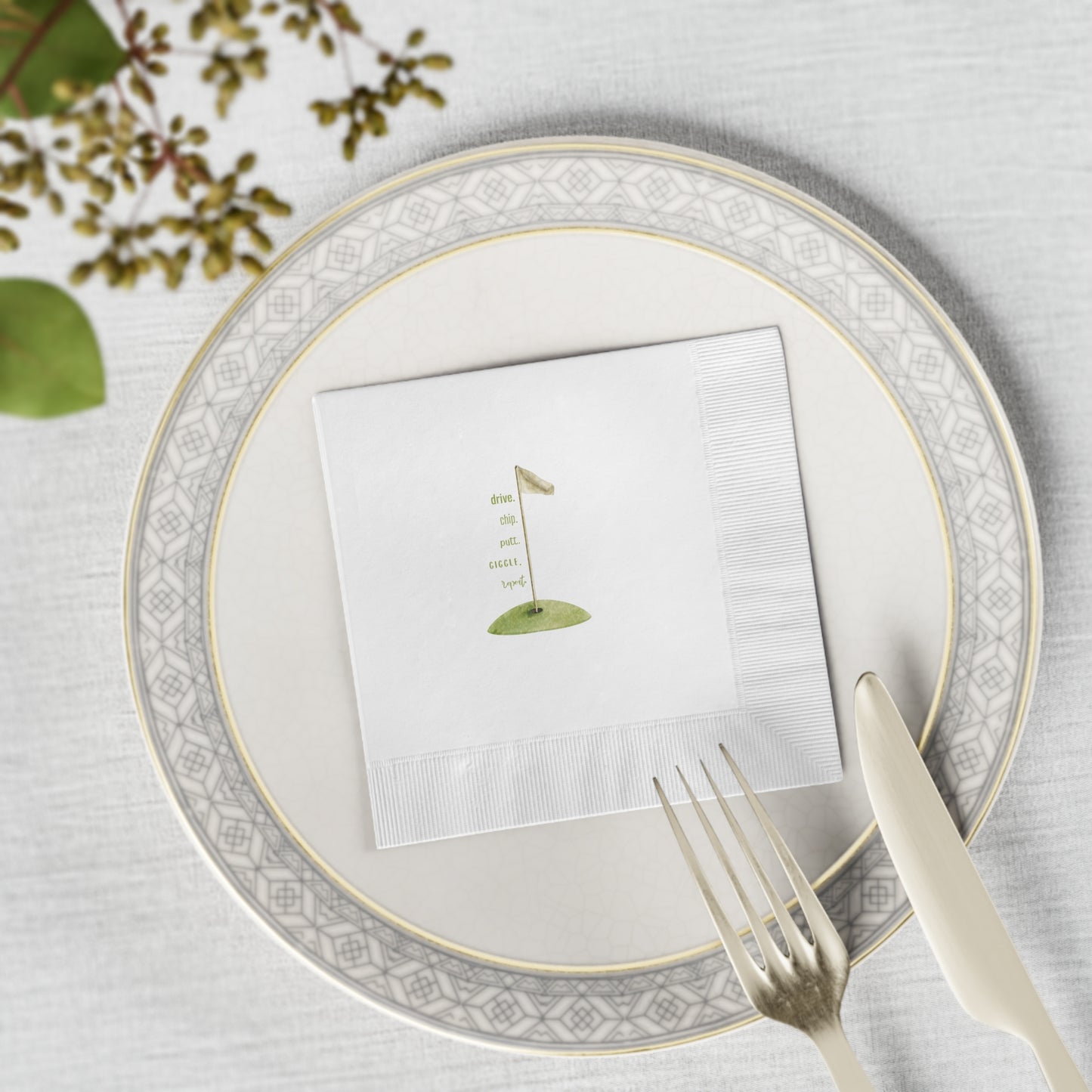 "Drive. Chip. Putt." White Cocktail Napkins