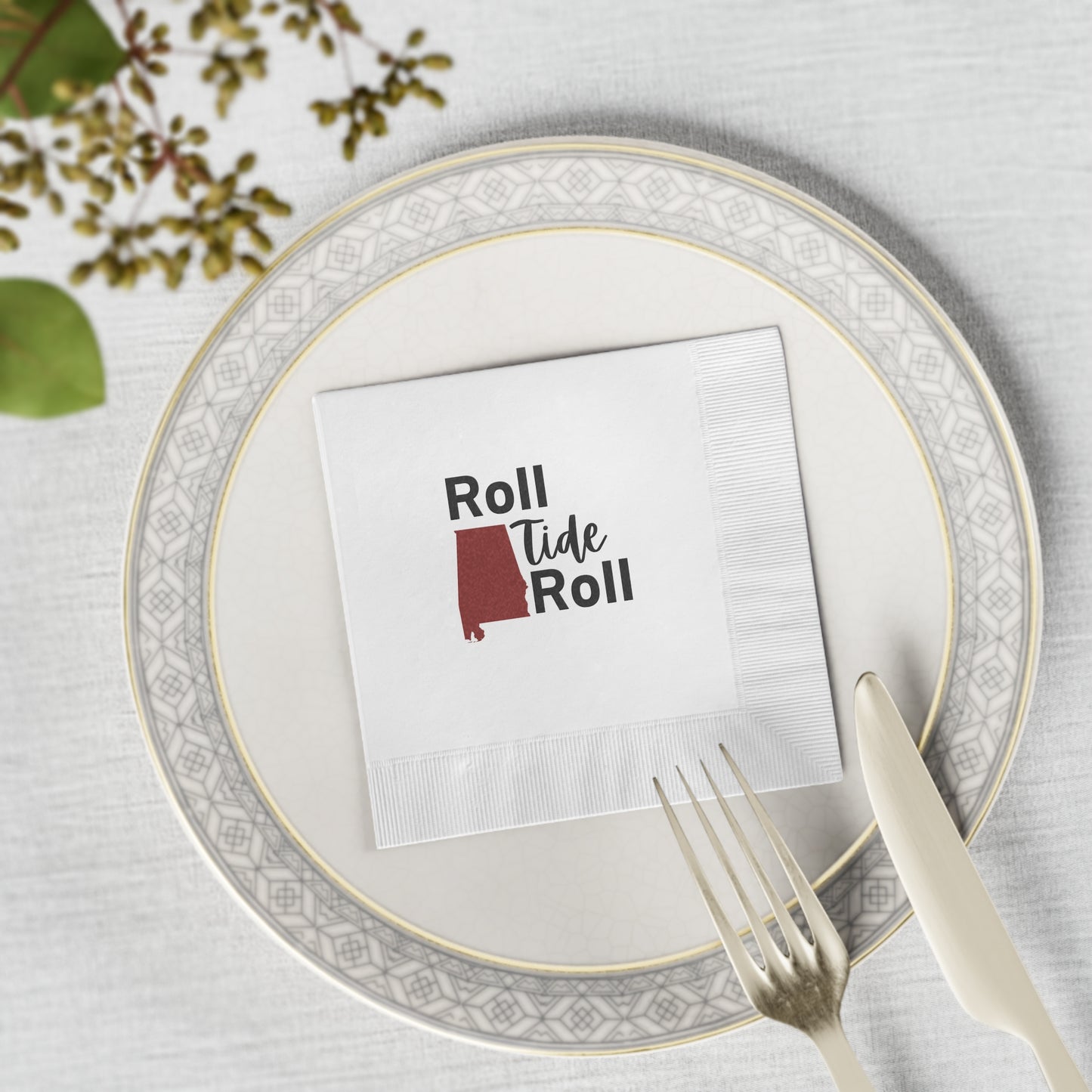 "Roll Tide Roll" White Cocktail Napkins