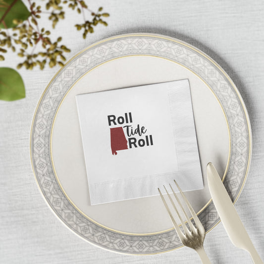 "Roll Tide Roll" White Cocktail Napkins