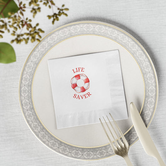 "Life Saver" White Cocktail Napkins