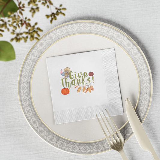 "Give Thanks!" White Cocktail Napkins