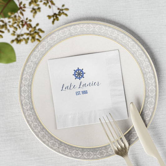 "Lake Lanier" White Cocktail Napkins
