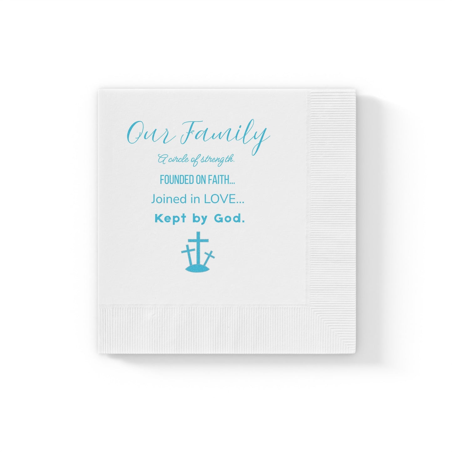 "Our Family (Blue)" White Cocktail Napkins