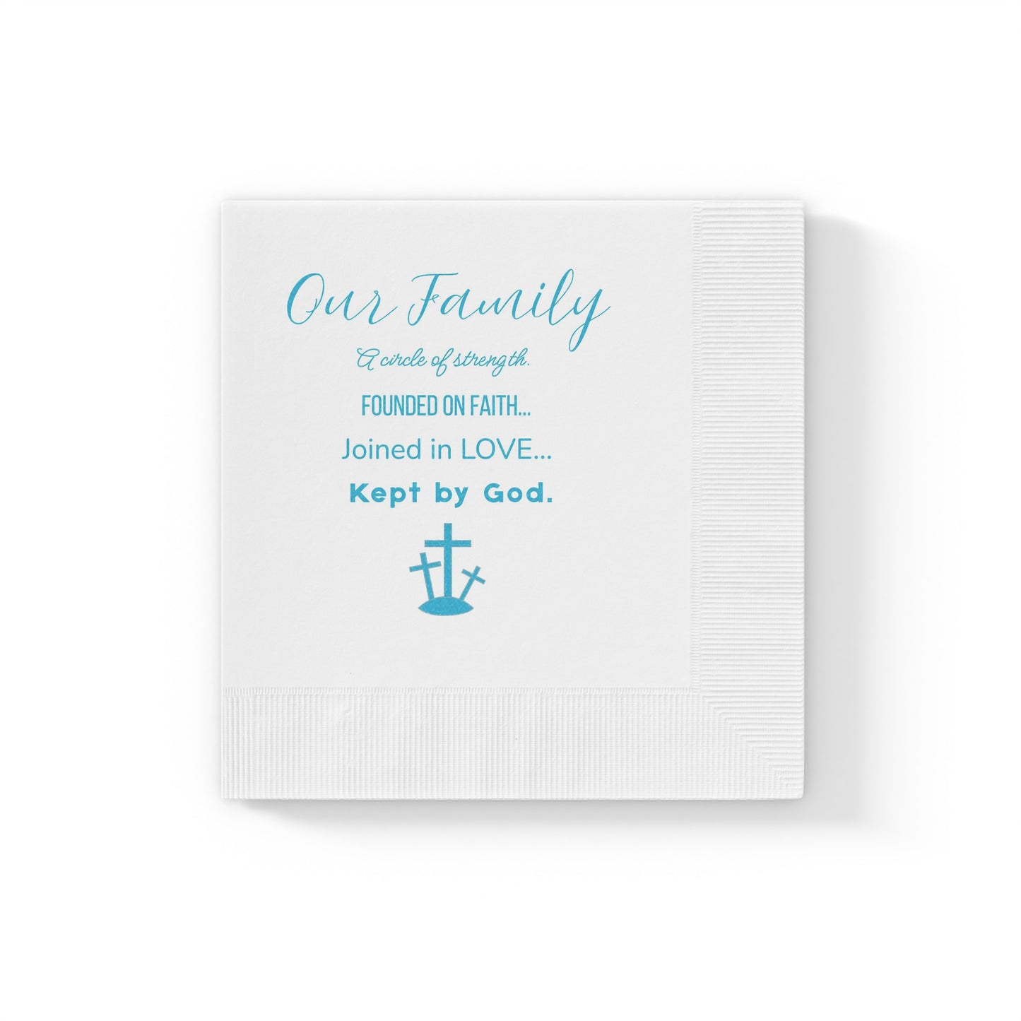 "Our Family (Blue)" White Cocktail Napkins