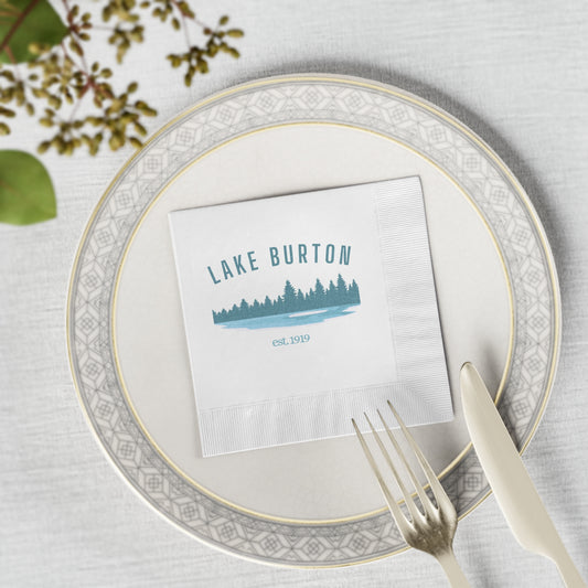 "Lake Burton" White Cocktail Napkins