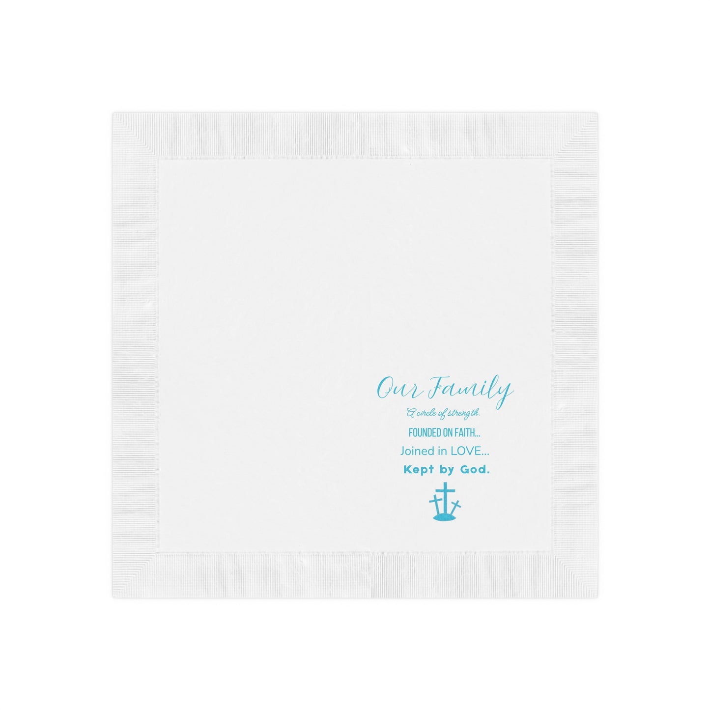 "Our Family (Blue)" White Cocktail Napkins