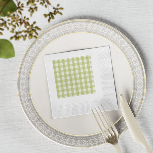 "Gingham" Green & White Cocktail Napkins