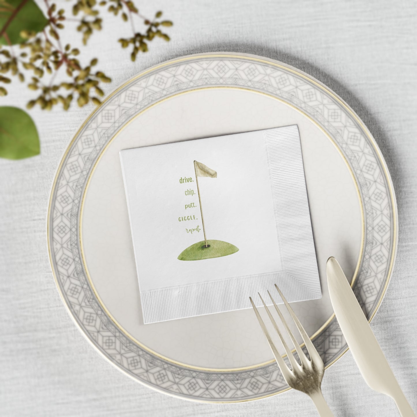 "Drive. Chip. Putt." White Cocktail Napkins