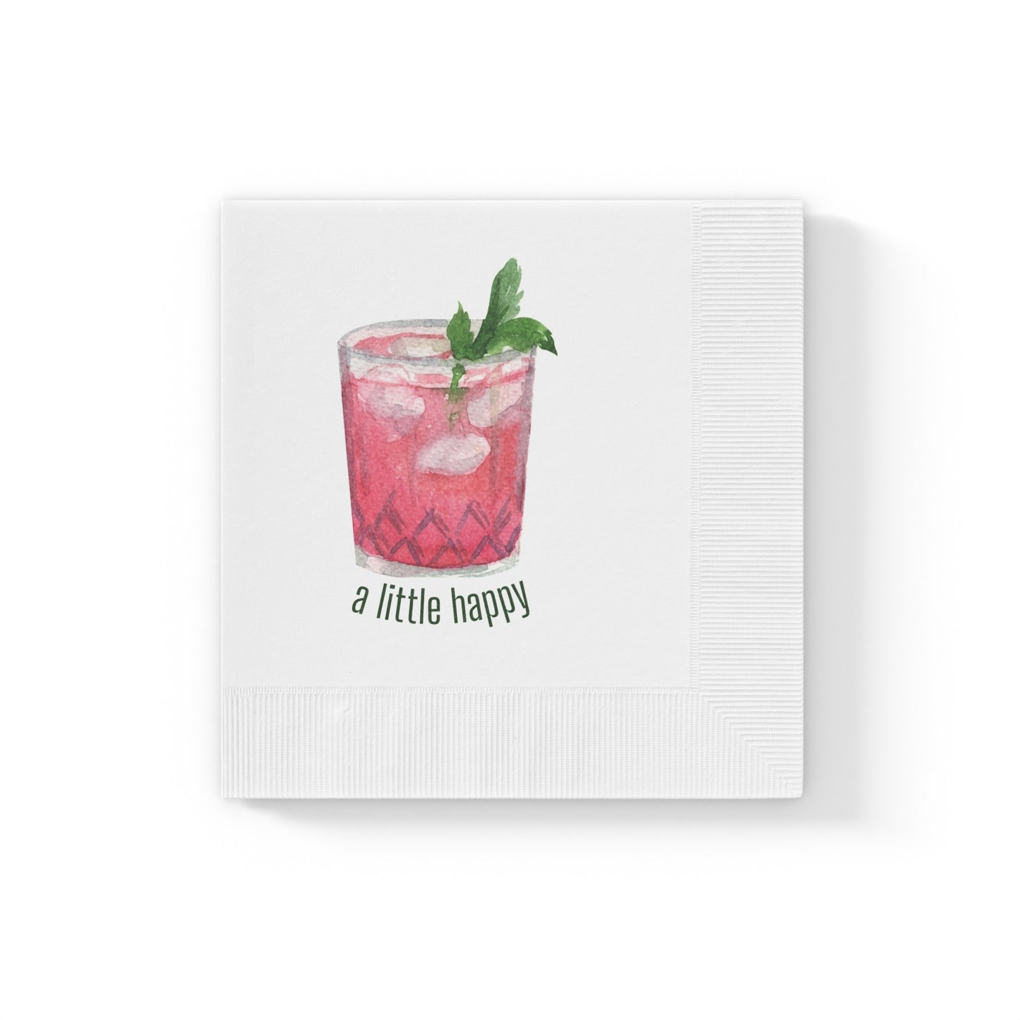 "A Little Happy" White Cocktail Napkins, Party Essentials, Barware Decor, Gift