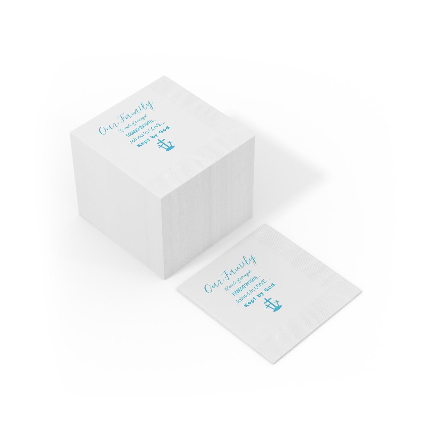"Our Family (Blue)" White Cocktail Napkins
