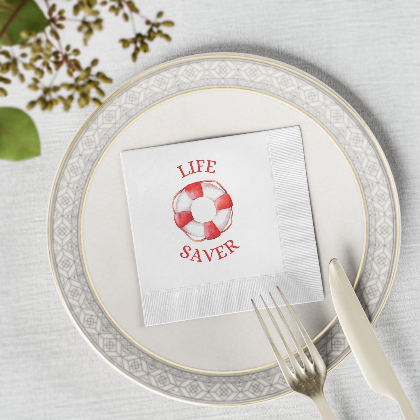 "Life Saver" White Cocktail Napkins