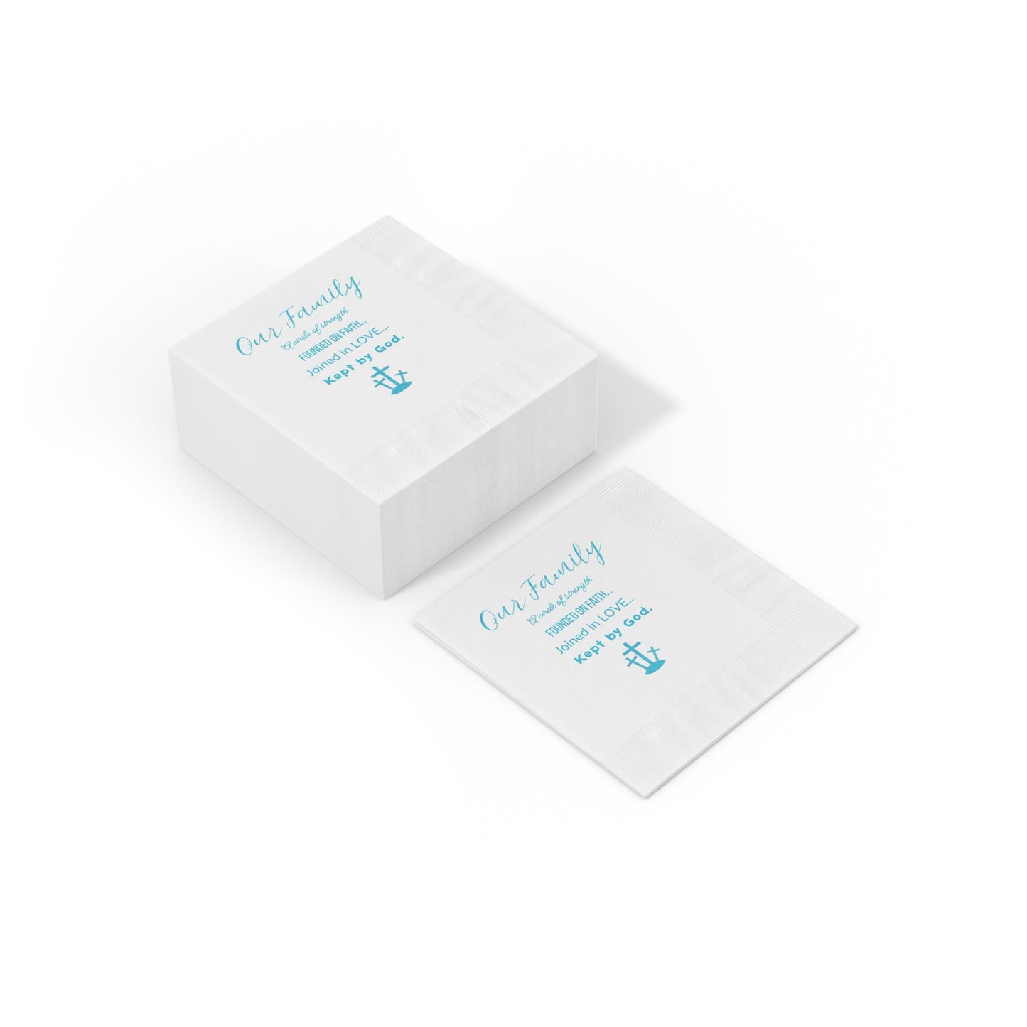 "Our Family (Blue)" White Cocktail Napkins